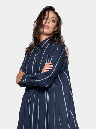 Striped Cotton Midi Shirt Dress - Baci Fashion
