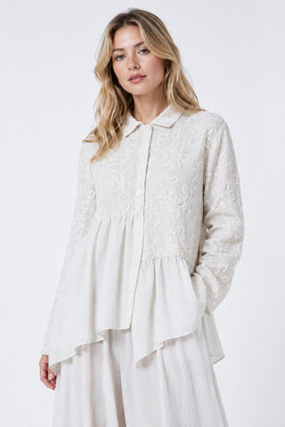 2-Fabric Jacket with Floral Embroidery - Baci Fashion