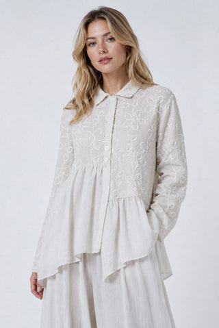 2-Fabric Jacket with Floral Embroidery - Baci Fashion