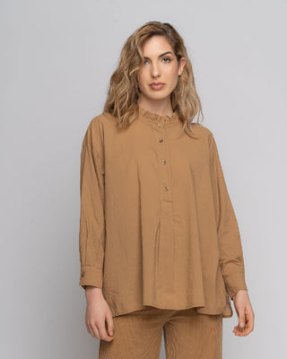 Ruffled Highneck Half-Button Shirt