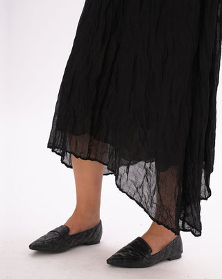 Mock Neck Crinkled Cotton Linen Tank Dress