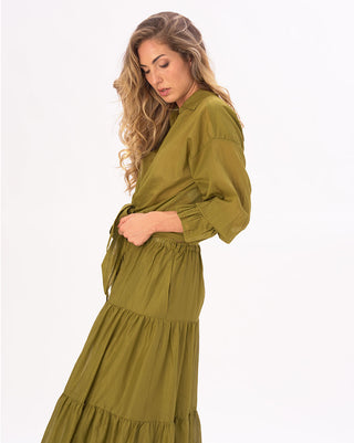 Tie Waist Cotton Button Up Shirt