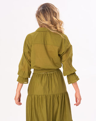 Tie Waist Cotton Button Up Shirt