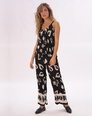 Crinkled Leaf & Floral Print Camisole Tank Shirt