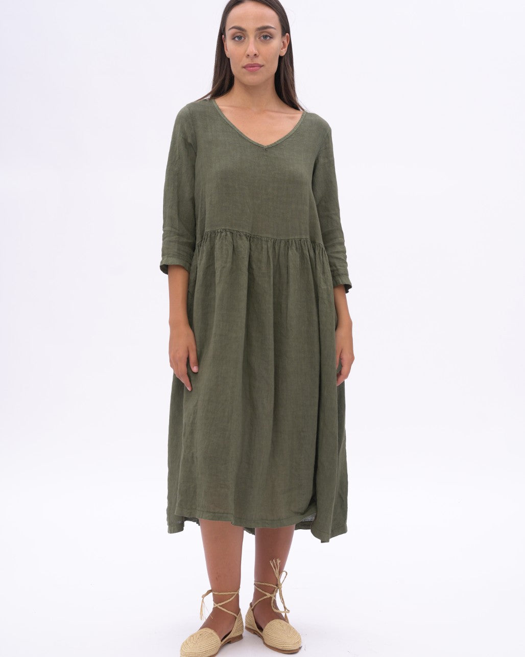 Linen V-neck Tiered Dress Baci Fashion Linen V-neck Tiered Dress Baci Fashion