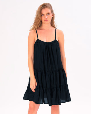 Pleated Tiered Cotton Slip Dress