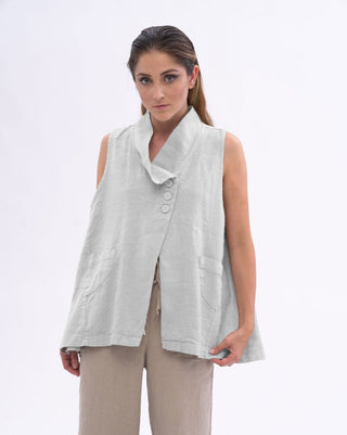 Asysemtrical Button Up Linen Vest