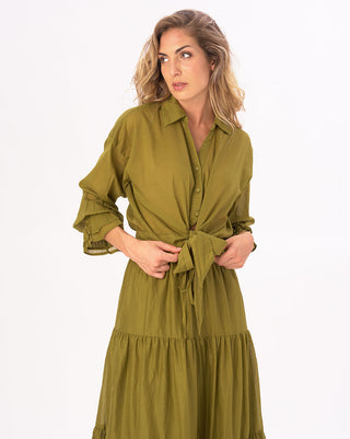 Tie Waist Cotton Button Up Shirt