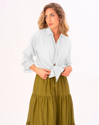 Tie Waist Cotton Button Up Shirt