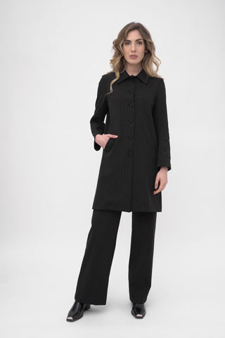 Striped Long Buttoned Dust Coat