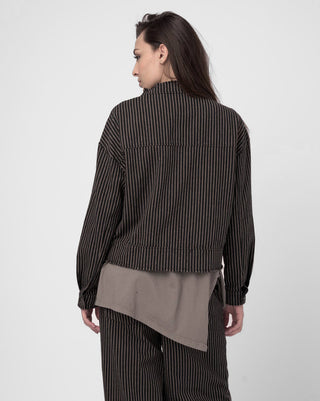 Cropped Band Collar Striped Jacket