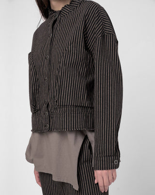 Cropped Band Collar Striped Jacket