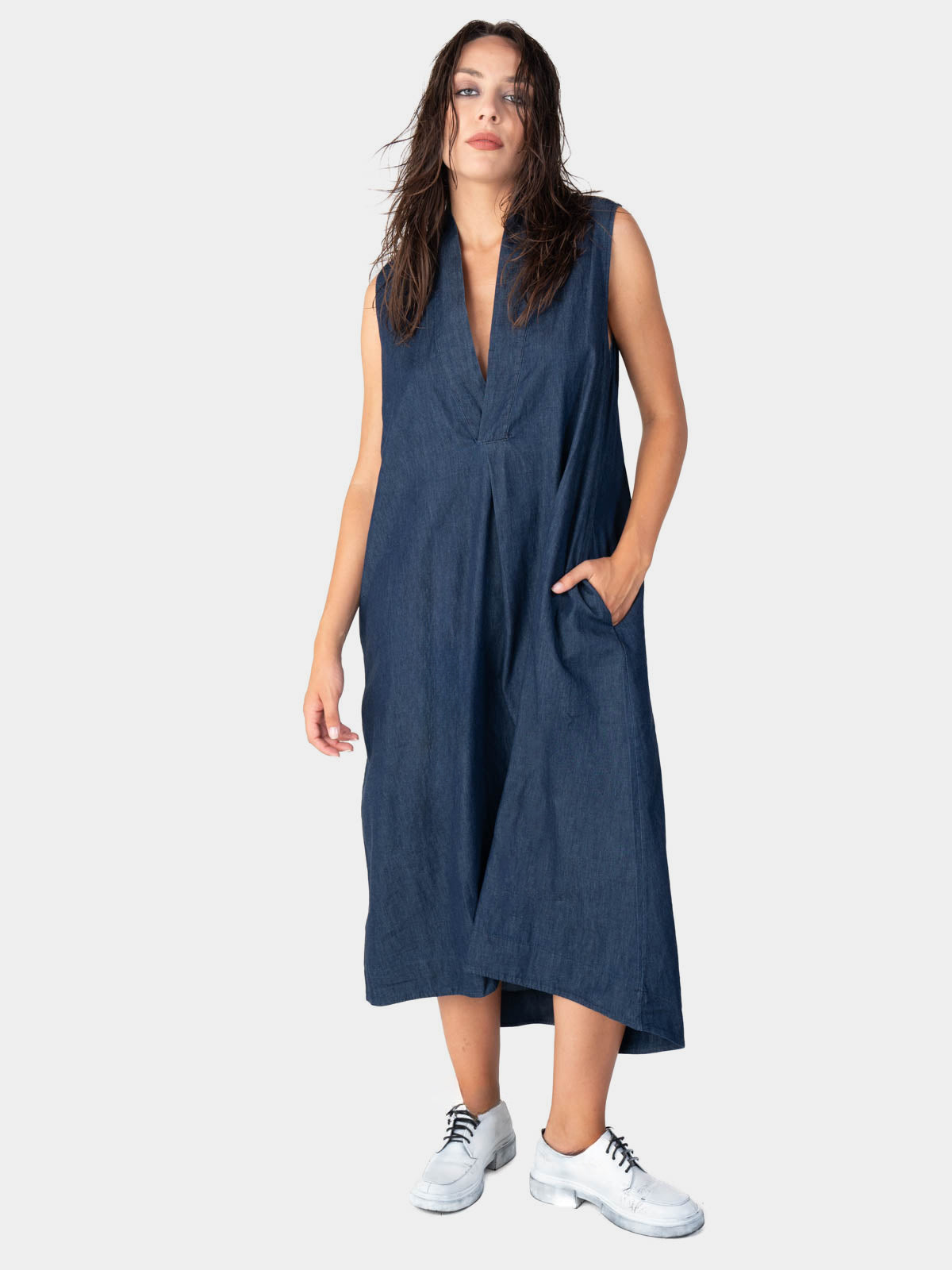 V-Neck Sleeveless Denim Midi Dress – Baci Fashion