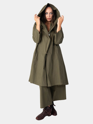 Hooded Zip Mid Length Cotton Jacket