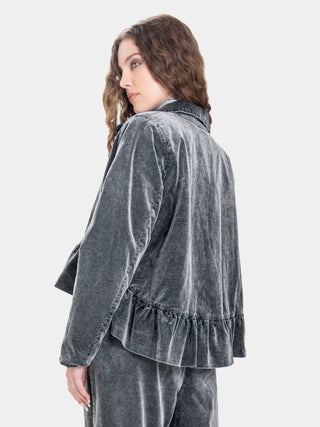 Hi-Lo Peplum Asymmetrical Velvet Jacket