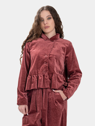 Hi-Lo Peplum Asymmetrical Velvet Jacket