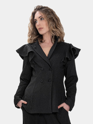 Ruffle Shoulder Embossed Gala Jacket