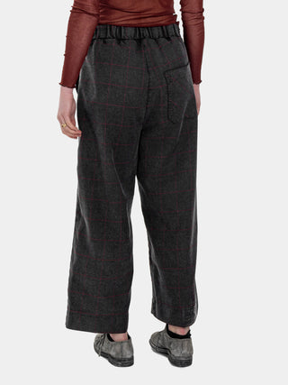 Elastic Waist Patched Plaid Pants