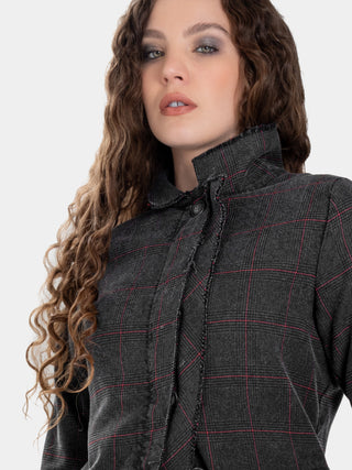 Double Placket Raw Edge Plaid Jacket