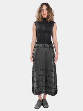 Distressed Splice Tier Midi Skirt