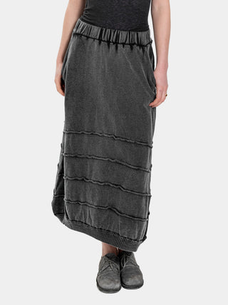 Distressed Splice Tier Midi Skirt