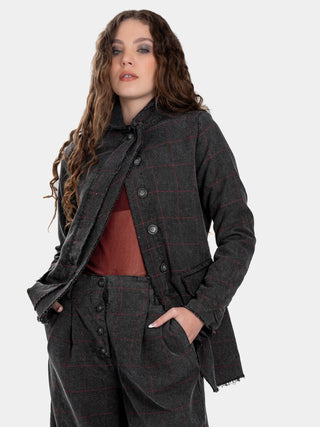 Double Placket Raw Edge Plaid Jacket