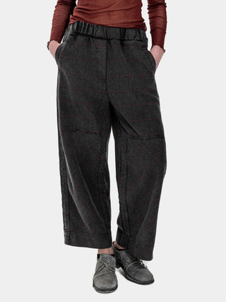 Elastic Waist Patched Plaid Pants