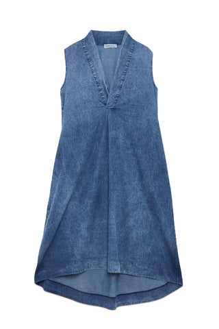 Sleeveless Denim Midi Dress with V-Neck