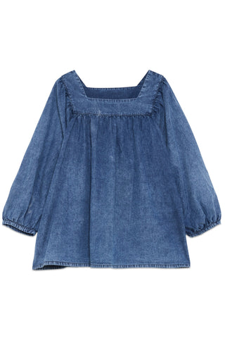 Denim Blouse with Square Neckline