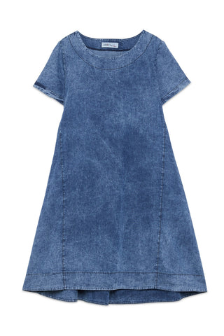 Short Sleeve Denim Dress with Round Neckline
