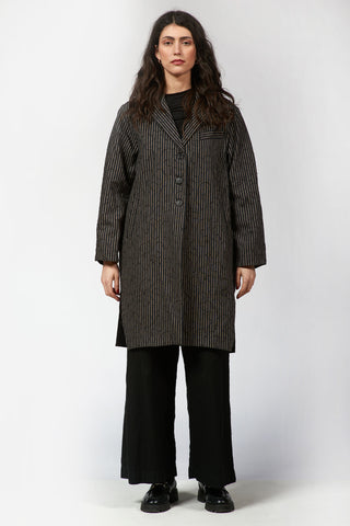 Striped Men-Style Coat with Nylon Back Panel