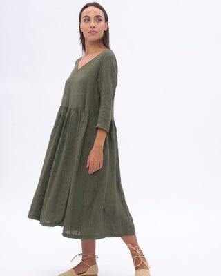 Linen-V-neck-Tiered-Dress-side by baci