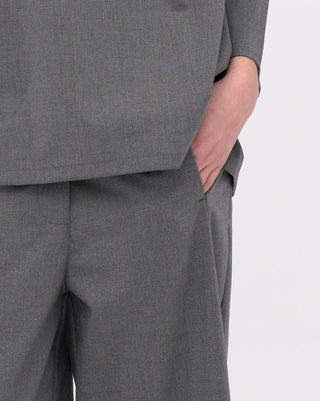 Gray outfit with a focus on pants on a white background