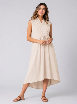 Sleeveless-Drawstring-Wrap-Dress-beige by baci