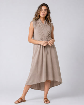 Sleeveless-Drawstring-Wrap-Dress-tan by baci