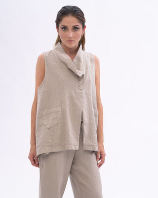 Asysemtrical Button Up Linen Vest - Baci Fashion