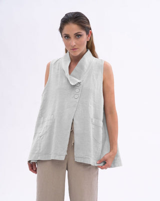Asysemtrical Button Up Linen Vest - Baci Fashion