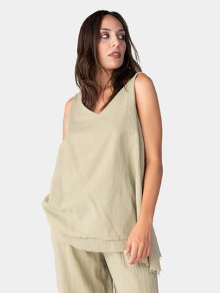 baci v neck organic cotton tank top front view.
