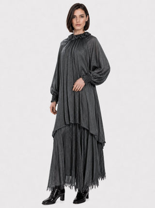 Balloon Dress with Ruffle Neck - Baci Fashion