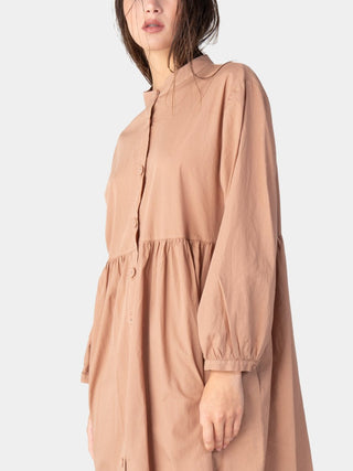 Banded Collar Cotton Shirtdress - Baci Fashion