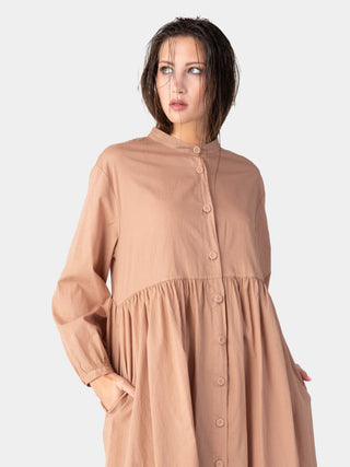 Banded Collar Cotton Shirtdress - Baci Fashion