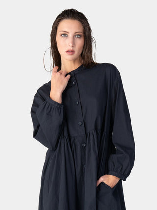 Banded Collar Cotton Shirtdress - Baci Fashion