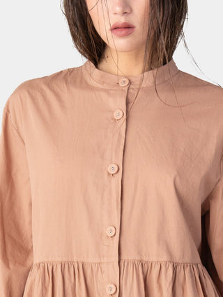 Banded Collar Cotton Shirtdress - Baci Fashion