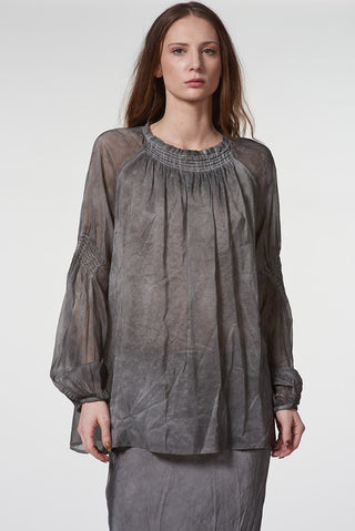 Blouse with Elasticated Neckline and Cuffs - Baci Fashion