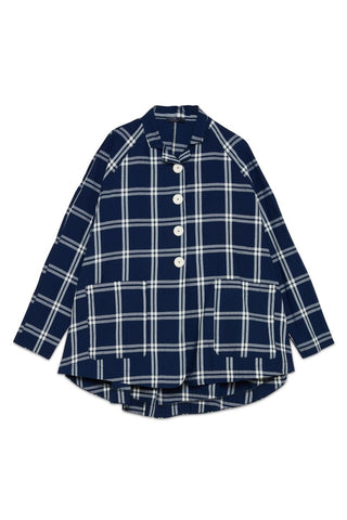 Blue - Checked Swing Jacket - Baci Fashion