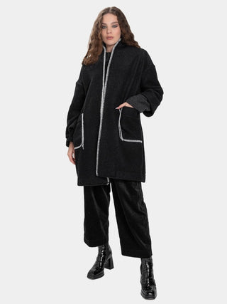 Boiled Wool Contrast Seamed Coat - Baci Fashion