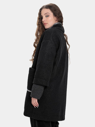 Boiled Wool Contrast Seamed Coat - Baci Fashion