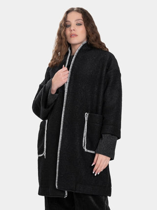 Boiled Wool Contrast Seamed Coat - Baci Fashion