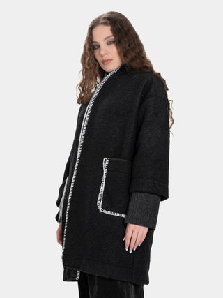 Boiled Wool Contrast Seamed Coat - Baci Fashion