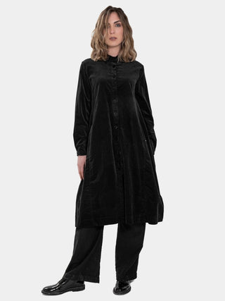 Button Down Velvet Coat Dress - Baci Fashion